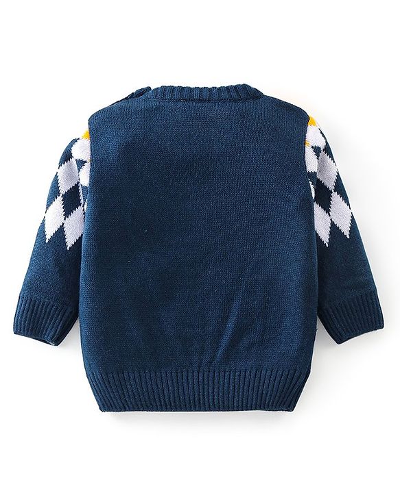 Babyhug Knitted Full Sleeves Sweater Set With Kite Design - Navy Blue & Yellow