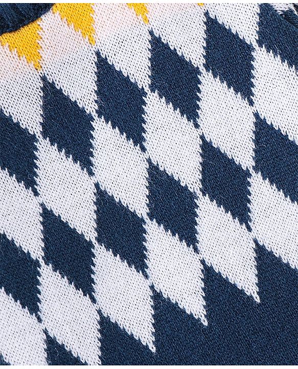 Babyhug Knitted Full Sleeves Sweater Set With Kite Design - Navy Blue & Yellow