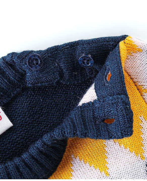 Babyhug Knitted Full Sleeves Sweater Set With Kite Design - Navy Blue & Yellow
