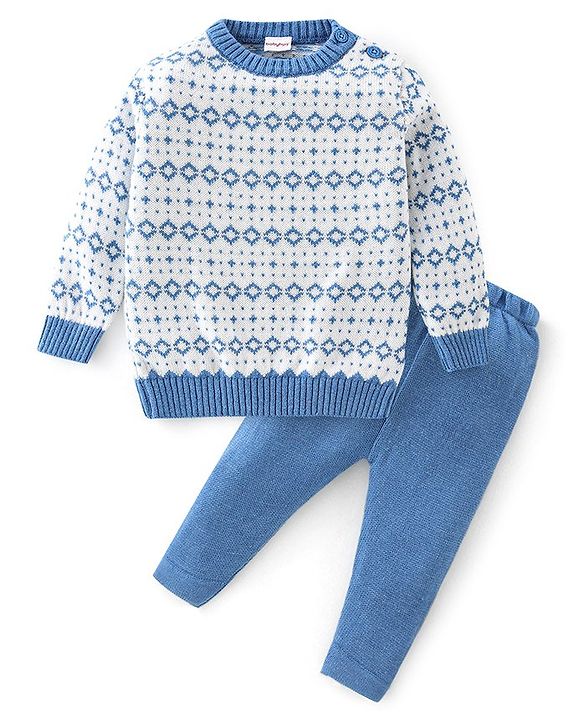 Babyhug Full Sleeves Baby Sweater Set with Square Design - Multicolour