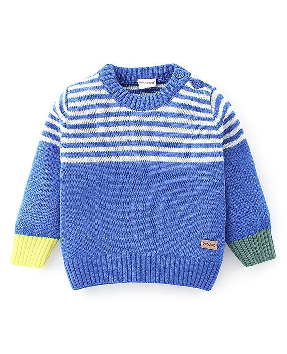 Babyhug Knitted Full Sleeves Striped Design Sweater Set - Blue