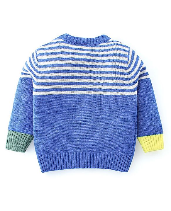 Babyhug Knitted Full Sleeves Striped Design Sweater Set - Blue