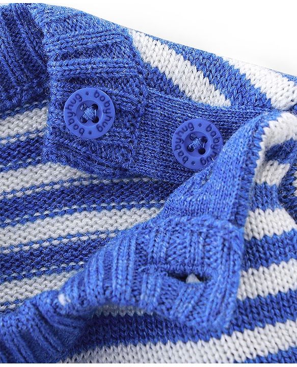 Babyhug Knitted Full Sleeves Striped Design Sweater Set - Blue