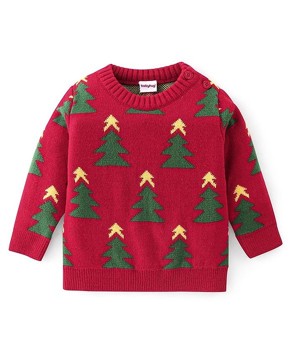 Babyhug Full Sleeves Baby Sweater Set Christmas Theme - Red