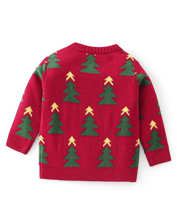 Babyhug Full Sleeves Baby Sweater Set Christmas Theme - Red