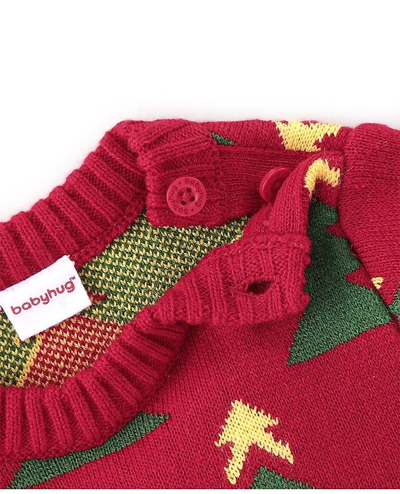 Babyhug Full Sleeves Baby Sweater Set Christmas Theme - Red