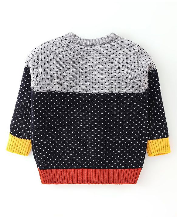 Babyhug Knitted Full Sleeves Sweater Set With Geometric  Design - Navy Blue & Grey