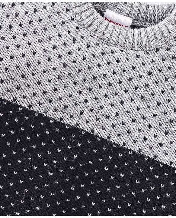 Babyhug Knitted Full Sleeves Sweater Set With Geometric  Design - Navy Blue & Grey