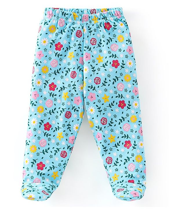 Babyhug Cotton Knit Footed Bootie Leggings Striped Pack of 3 - Blue & Pink