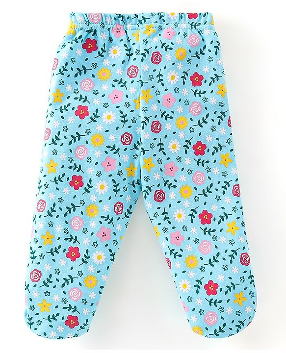 Babyhug Cotton Knit Footed Bootie Leggings Striped Pack of 3 - Blue & Pink