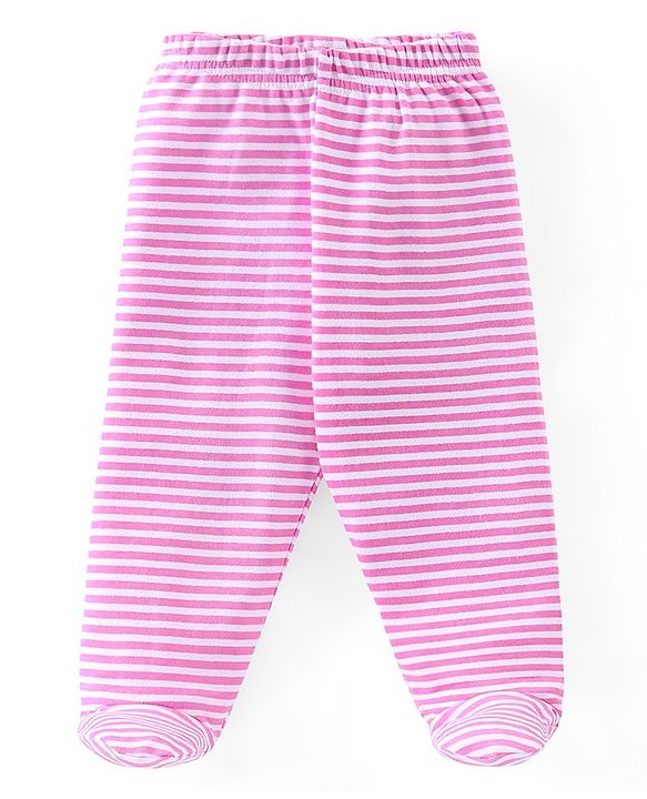 Babyhug Cotton Knit Footed Bootie Leggings Striped Pack of 3 - Blue & Pink