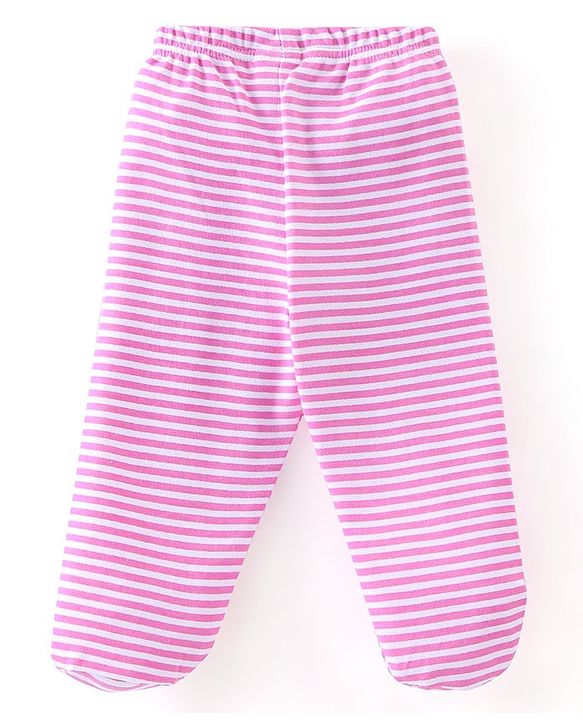Babyhug Cotton Knit Footed Bootie Leggings Striped Pack of 3 - Blue & Pink