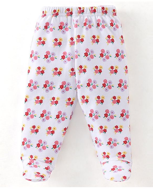 Babyhug Cotton Knit Footed Bootie Leggings Floral Printed Pack of 3 - Pink & Purple