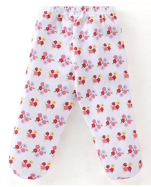 Babyhug Cotton Knit Footed Bootie Leggings Floral Printed Pack of 3 - Pink & Purple