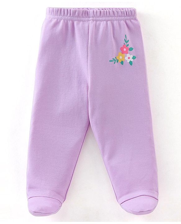 Babyhug Cotton Knit Footed Bootie Leggings Floral Printed Pack of 3 - Pink & Purple