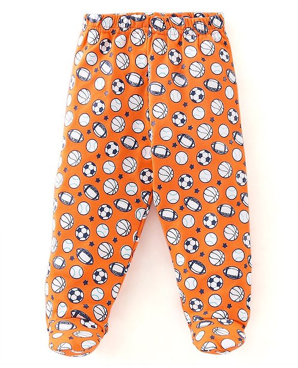 Babyhug Cotton Knit Footed Bootie Leggings Bear Printed Pack of 3  - Blue & Yellow