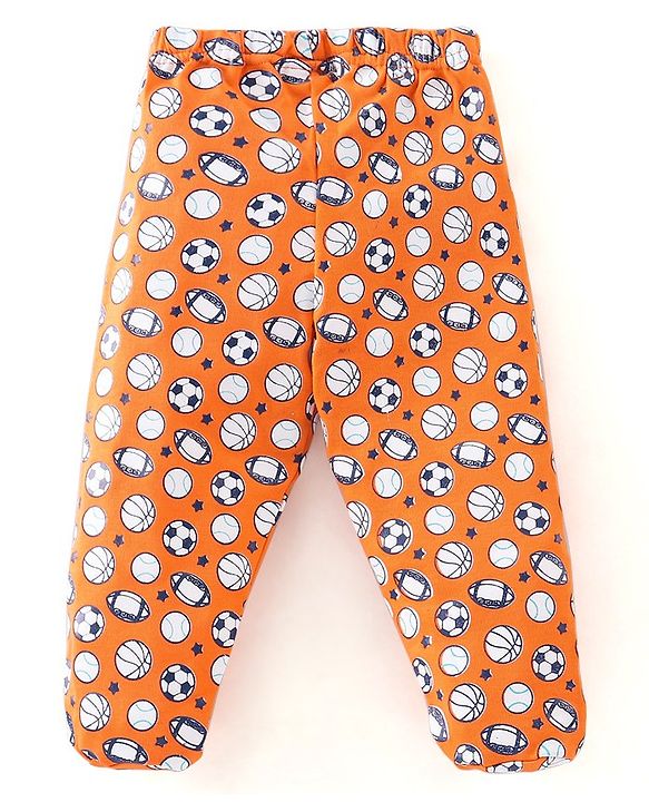 Babyhug Cotton Knit Footed Bootie Leggings Bear Printed Pack of 3  - Blue & Yellow
