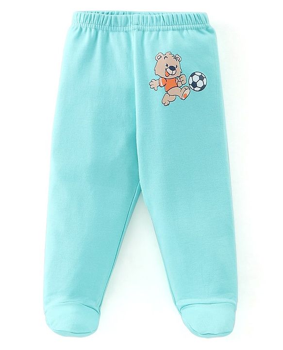 Babyhug Cotton Knit Footed Bootie Leggings Bear Printed Pack of 3  - Blue & Yellow