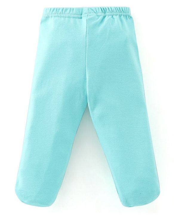 Babyhug Cotton Knit Footed Bootie Leggings Bear Printed Pack of 3  - Blue & Yellow