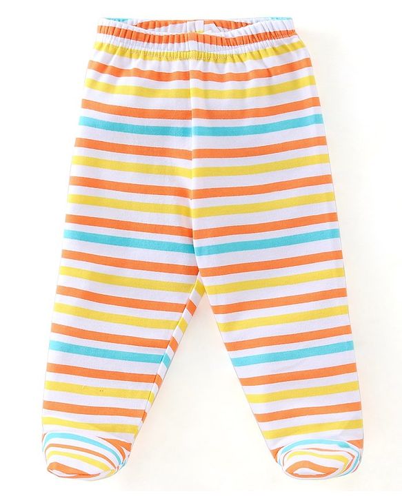 Babyhug Cotton Knit Footed Bootie Leggings Bear Printed Pack of 3  - Blue & Yellow