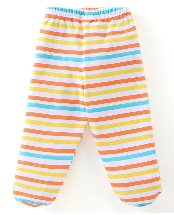Babyhug Cotton Knit Footed Bootie Leggings Bear Printed Pack of 3  - Blue & Yellow