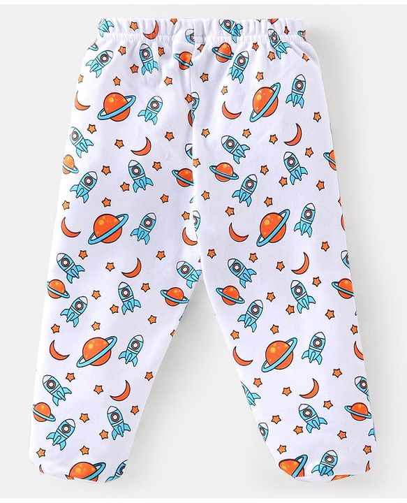 Babyhug Cotton Knit Footed Bootie Leggings Space Printed Pack of 3  - Blue & Orange