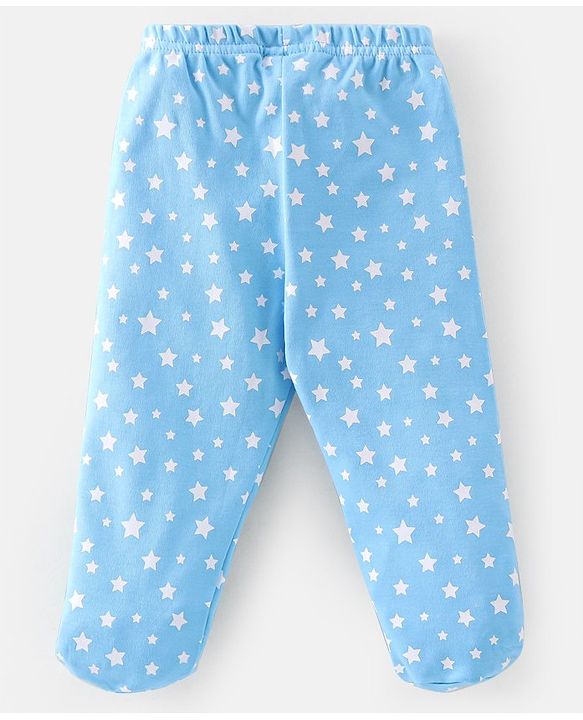 Babyhug Cotton Knit Footed Bootie Leggings Space Printed Pack of 3  - Blue & Orange