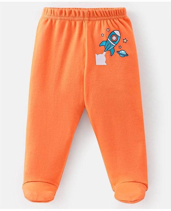 Babyhug Cotton Knit Footed Bootie Leggings Space Printed Pack of 3  - Blue & Orange