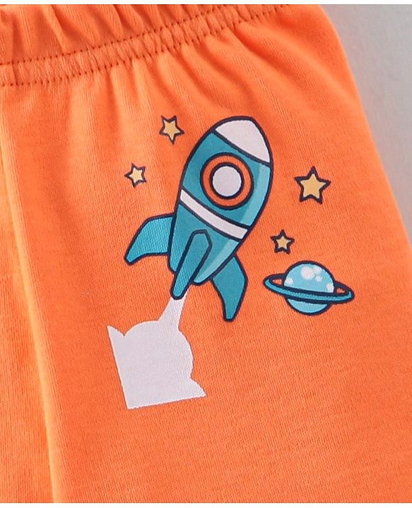 Babyhug Cotton Knit Footed Bootie Leggings Space Printed Pack of 3  - Blue & Orange