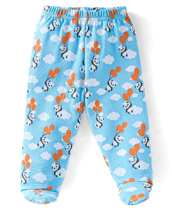 Babyhug Cotton Footed Bootie Leggings Striped & Panda Print Pack of 3 - White Blue & Orange