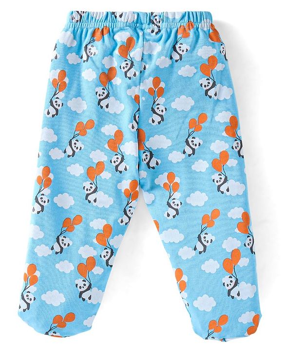Babyhug Cotton Footed Bootie Leggings Striped & Panda Print Pack of 3 - White Blue & Orange