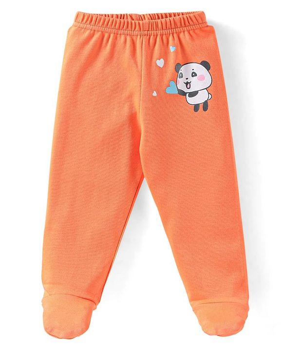 Babyhug Cotton Footed Bootie Leggings Striped & Panda Print Pack of 3 - White Blue & Orange