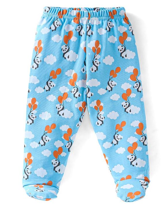 Babyhug Cotton Footed Bootie Leggings Striped & Panda Print Pack of 3 - White Blue & Orange