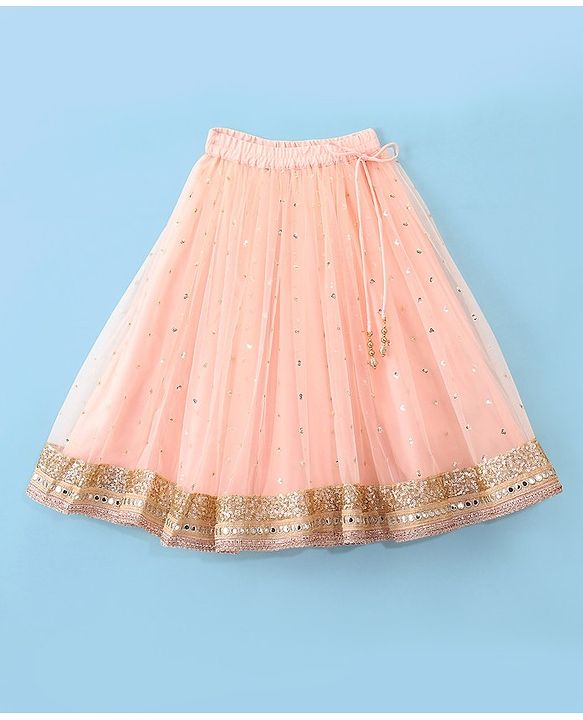 Babyhug Woven Sleeveless Choli and Sequined Lehenga with Dupatta - Peach