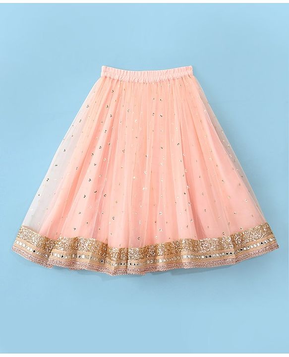 Babyhug Woven Sleeveless Choli and Sequined Lehenga with Dupatta - Peach
