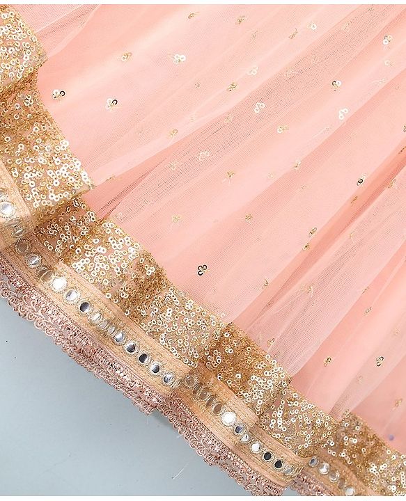 Babyhug Woven Sleeveless Choli and Sequined Lehenga with Dupatta - Peach