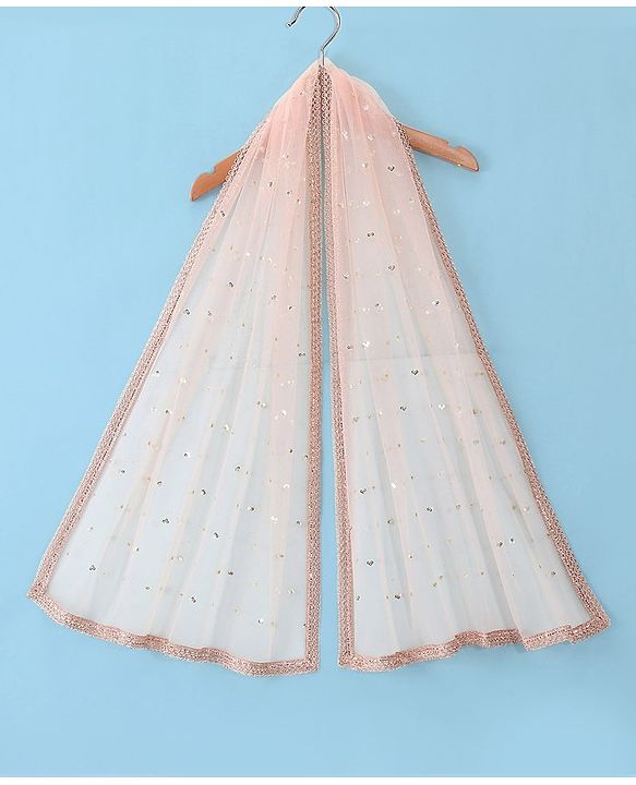 Babyhug Woven Sleeveless Choli and Sequined Lehenga with Dupatta - Peach
