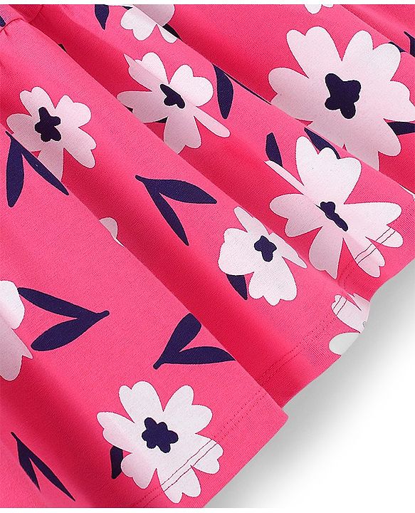 Pine Kids 100% Cotton Knit Frill Sleeves Floral Print Dress - Pink