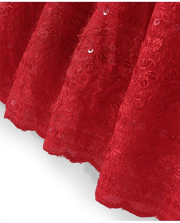 Pine Kids Half Sleeves All Over Embroidered Lehenga Choli Set With Dupatta - Red