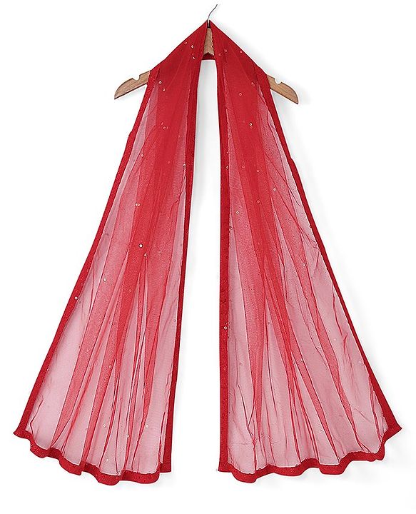 Pine Kids Half Sleeves All Over Embroidered Lehenga Choli Set With Dupatta - Red
