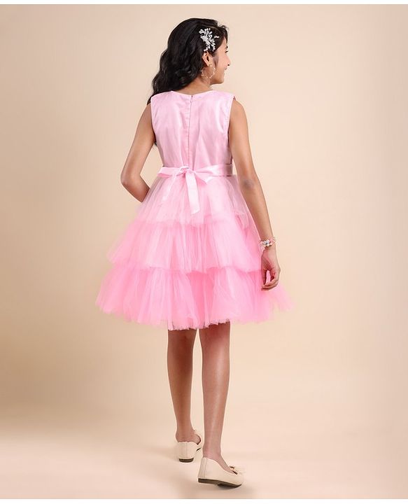 Pine Kids Sleeveless Party Wear Flared Frock with Sequence Detailing - Pink