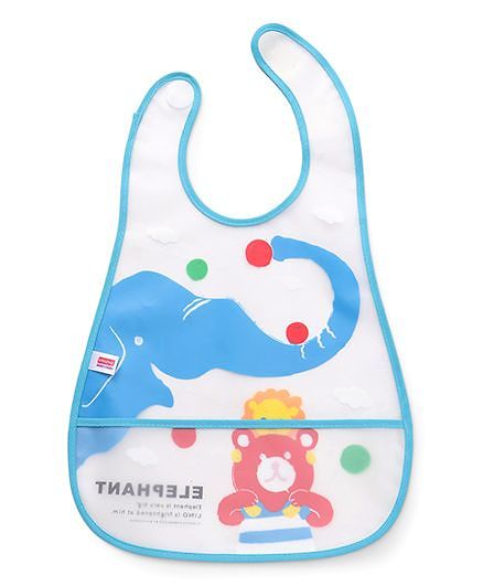 Babyhug Waterproof Plastic Crumb Catcher Bib Elephant Print - Blue