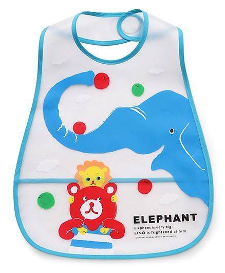 Babyhug Waterproof Plastic Crumb Catcher Bib Elephant Print - Blue