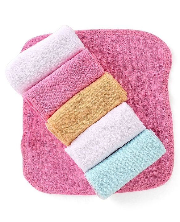 Babyhug Solid Colours Wash Clothes Pack of 6- Multicolor
