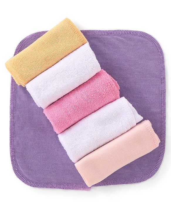 Babyhug Solid Colours Wash Clothes Pack of 6- Multicolor