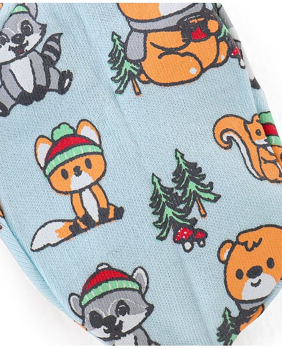 Babyhug 100% Cotton Knit Bear Printed Mittens & Booties - Blue