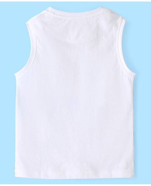 Pine Kids 100% Cotton Knit Sleeveless T-Shirt Ship Print - Snow White