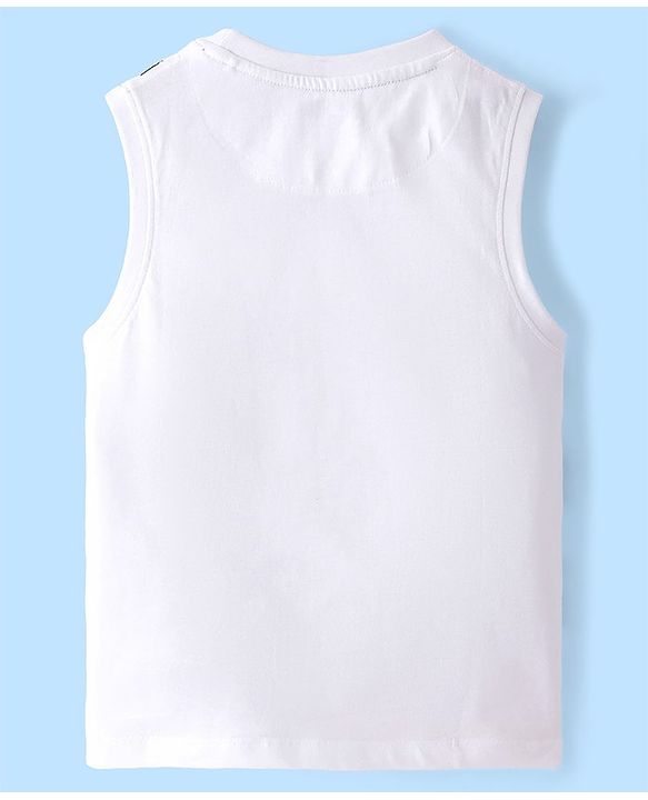 Pine Kids 100% Cotton Sleeveless T-Shirt with Text Print - Snow White