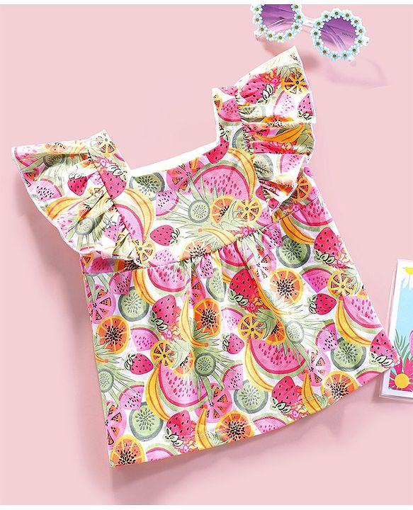 Babyhug 100% Cotton Knit Half Sleeves Top Fruits Print - Multicolor