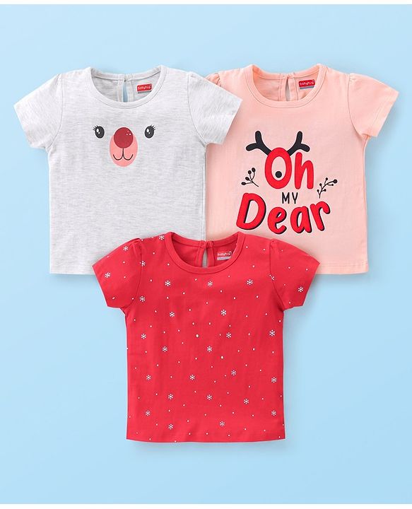 Babyhug 100% Cotton Knit Half Sleeves Tee With Puppy Graphics Pack Of 3- Multicolour